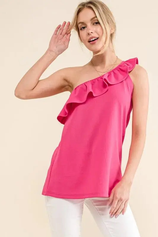 And The Why Ruffle One Shoulder Sleeveless Tank Top Women - Love Salve